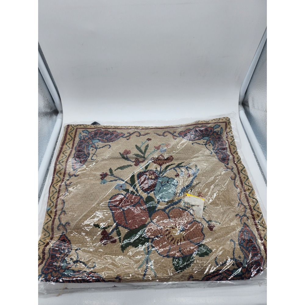 Vintage Floral Tapestry Tote Bag Woven Flower Butterfly Shoulder Bag Tan Blue